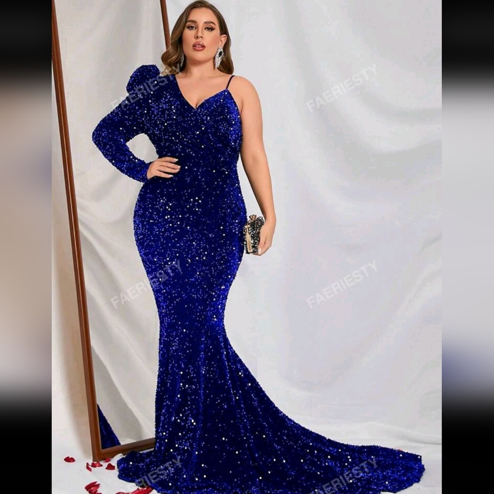 Plus Sequin Floor Length Formal Dress BLUE* (See description)